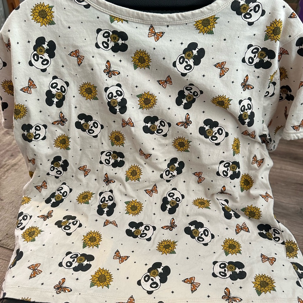Playful Panda and Sunflower Kids Tee - Cream